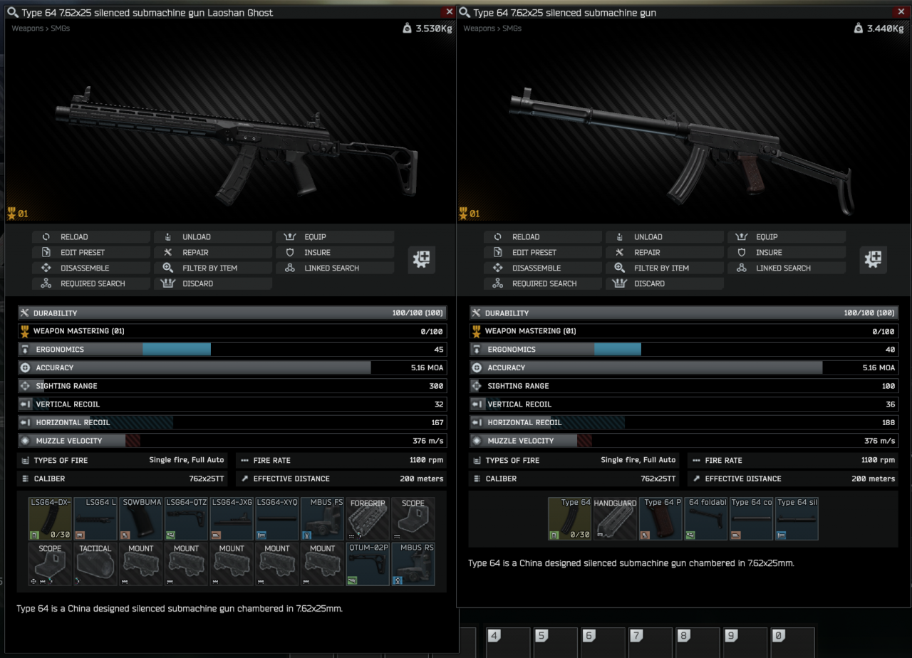 Escape from Tarkov vs Contract Wars Weapon Comparison (SMGs) 