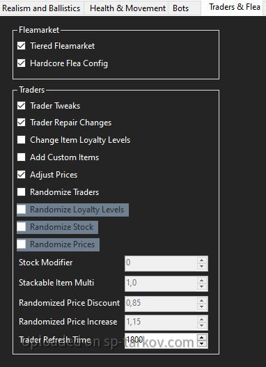 Realism 3.5.7 modpack trader settings