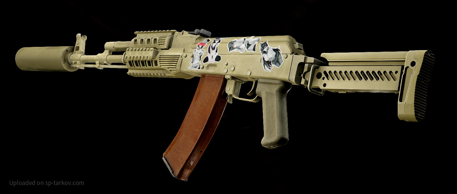 Tan AK-74 with stickers